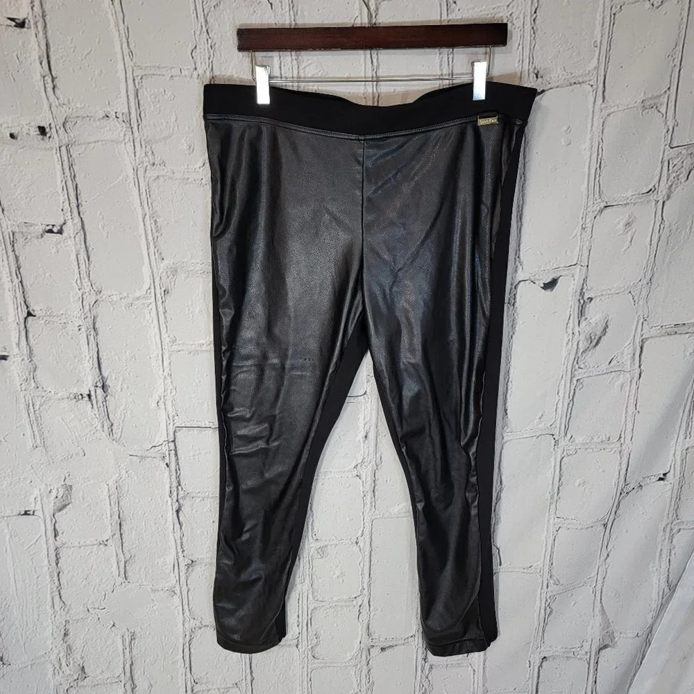 Women's Calvin Klein Black Power Stretch Faux Leather Leggings Pull On‎ Pants XL